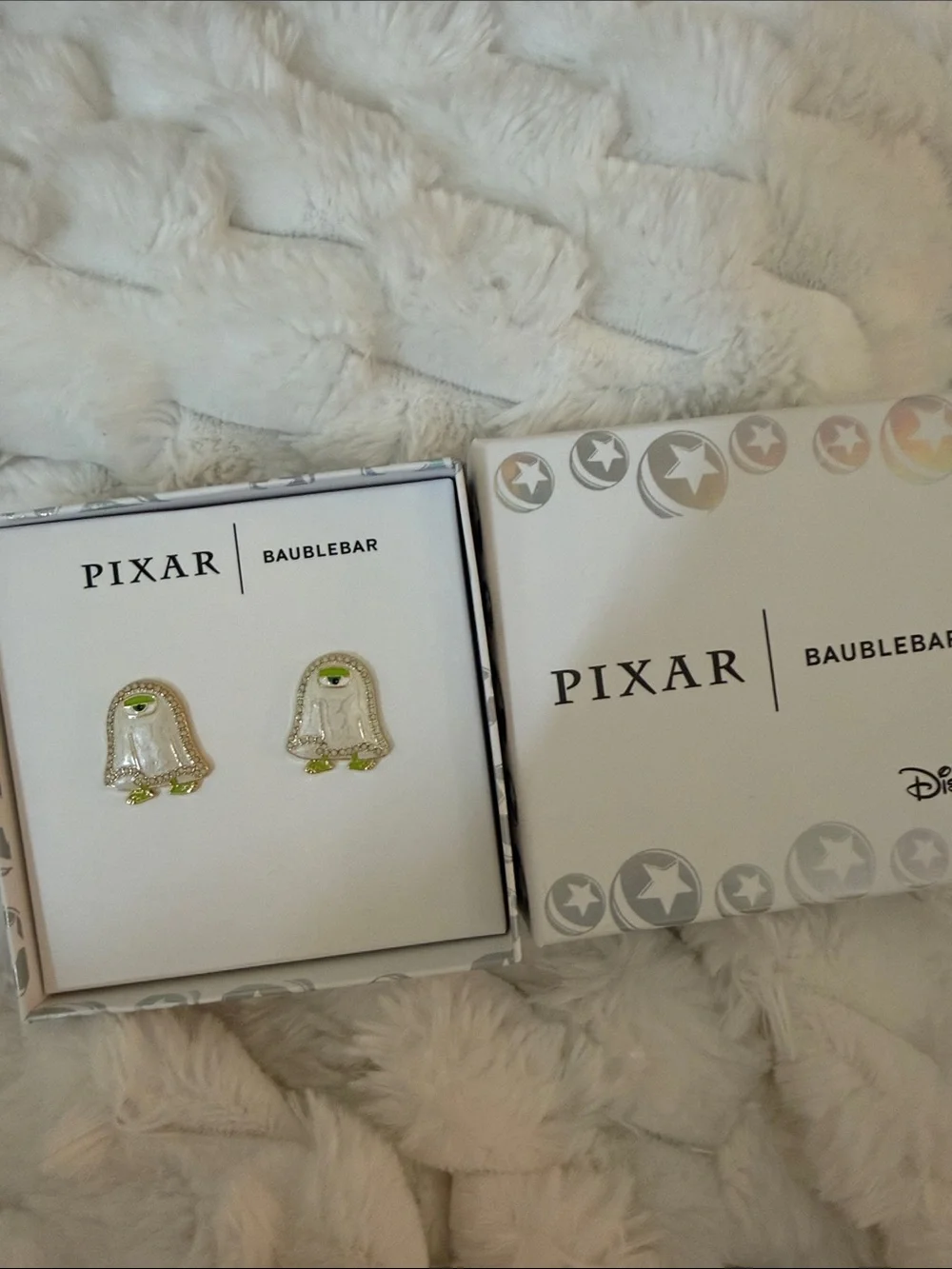 BaubleBar Pixar Monsters Inc Ghost Stud Earrings - White & Green